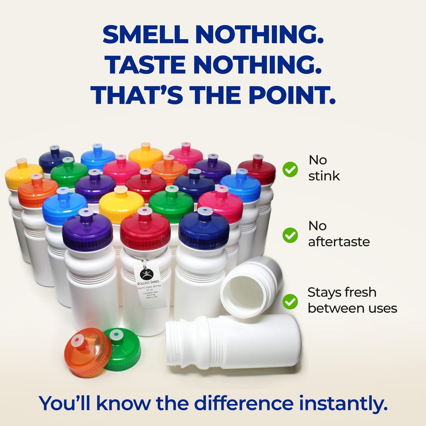 Rolling Sands USA Made 20 Ounce Sports Water Bottles - 24-Pack Bulk BPA-Free Blank Sports Bottles for Teams & Classrooms - Clear Frost Bottle/Variety