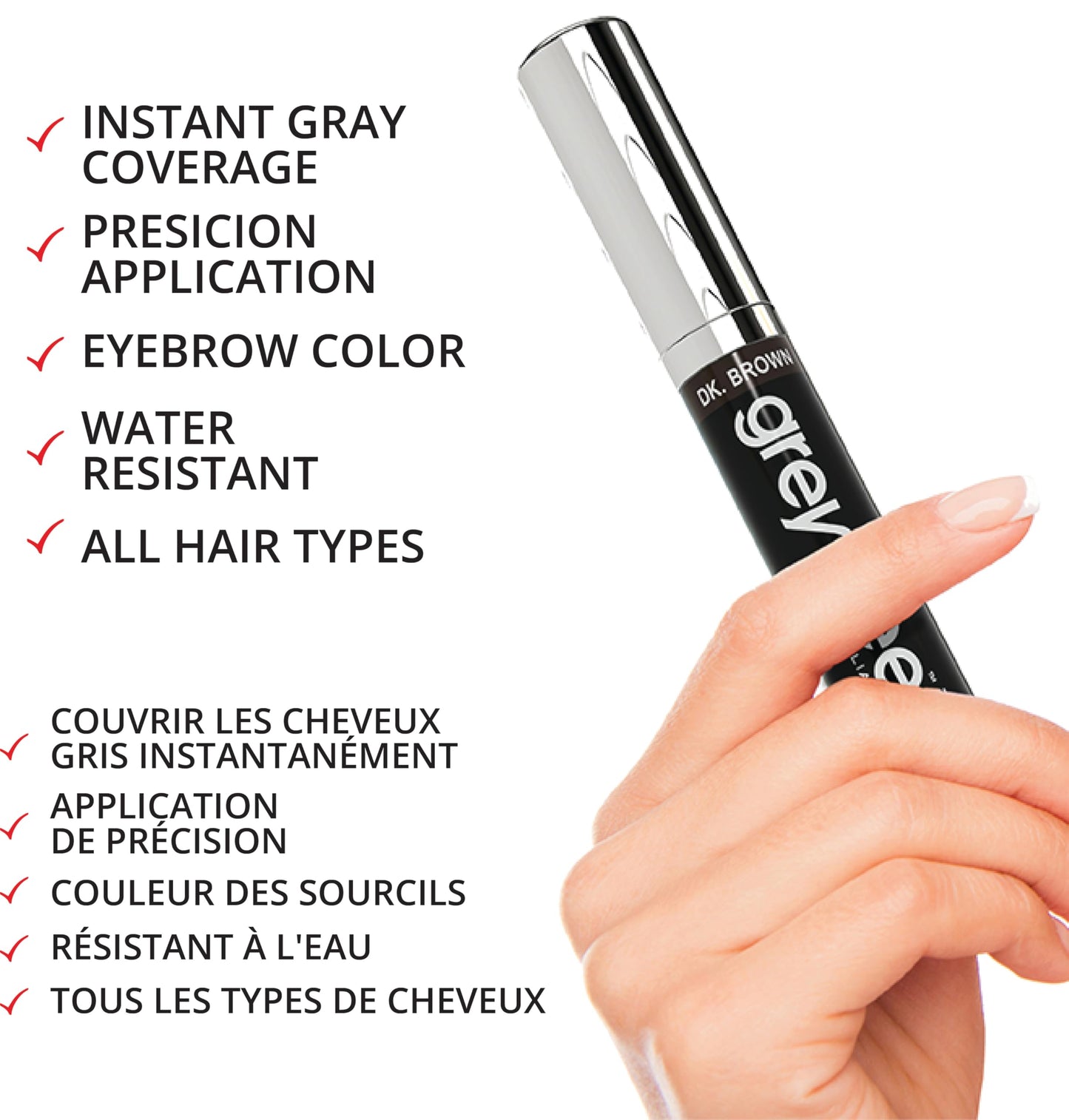 Greyfree Hair Mascara Root Touch-Up for Gray Hair | Precision Hairline Concealer for Brows & Beard (ASH BROWN)