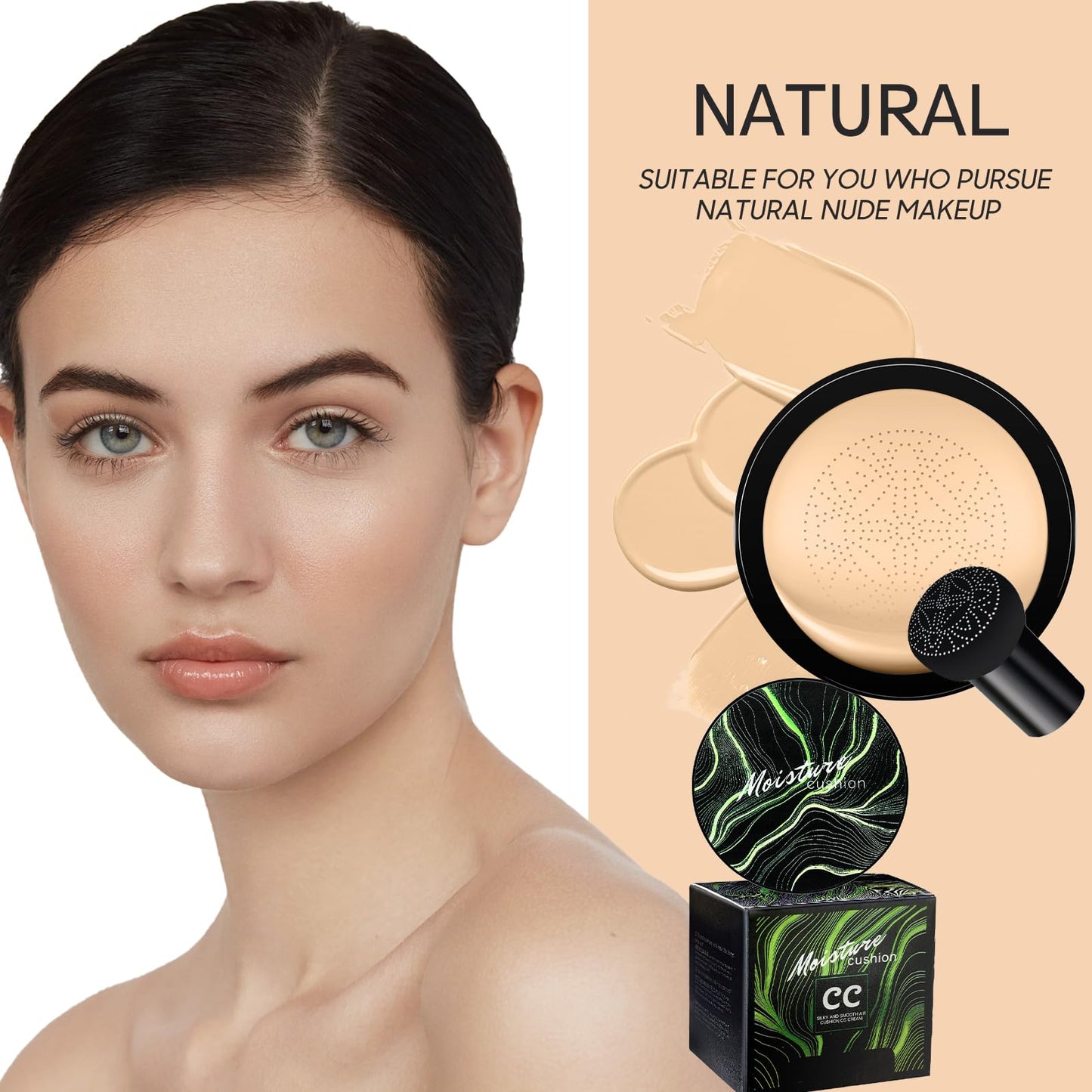 Mushroom Head Air Cushion CC Cream - Tattoo Cover up BB Cream Foundation Makeup Moisturizing Concealer Long-Lasting, Cushion Foundation Full Coverage