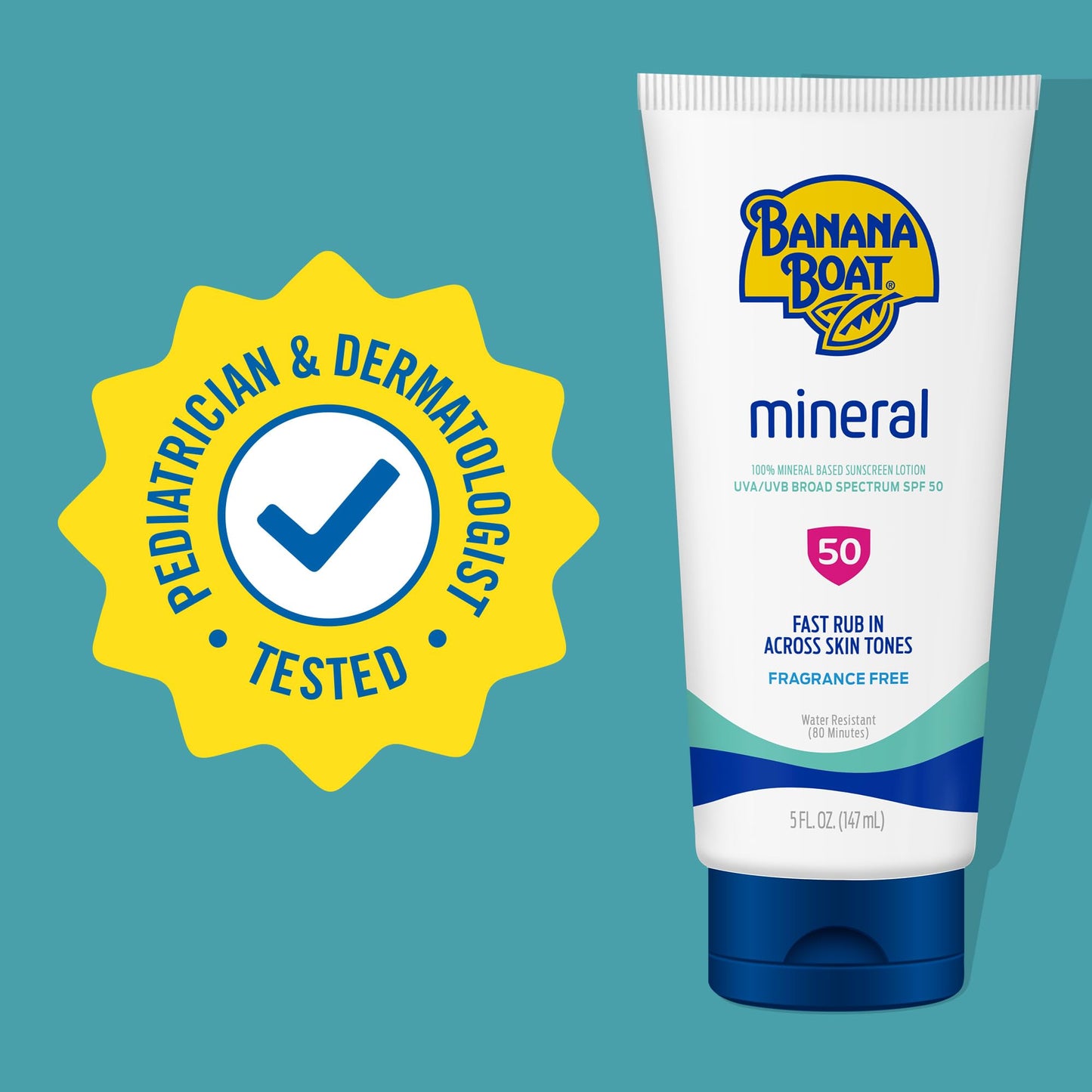 Banana Boat Mineral Sunscreen SPF 50 Lotion, 5Fl Oz | Zinc Oxide Sunscreen Lotion, Beach Essentials, SPF 50 Sunblock, 5Fl Oz