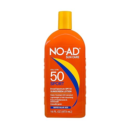 NO-AD SPF 50 SPORT Sunscreen Lotion | Hypoallergenic | Broad Spectrum UVA/UVB Protection | Water Resistant | Octinoxate & Oxybenzone Free