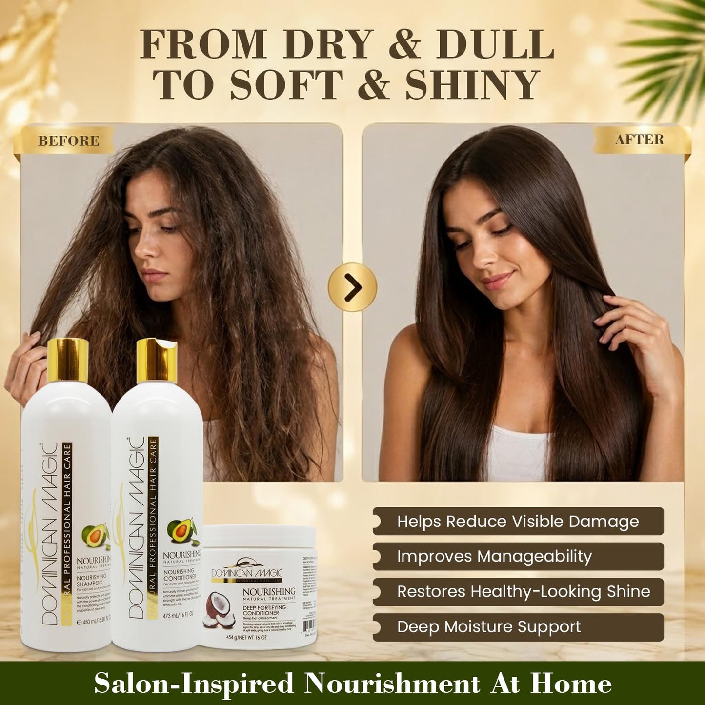 Dominican Magic Nourishing Shampoo & Conditioner Set - Hydrating Shampoo & Conditioner for Dry, Damaged Hair with Avocado & Coconut- Strengthens