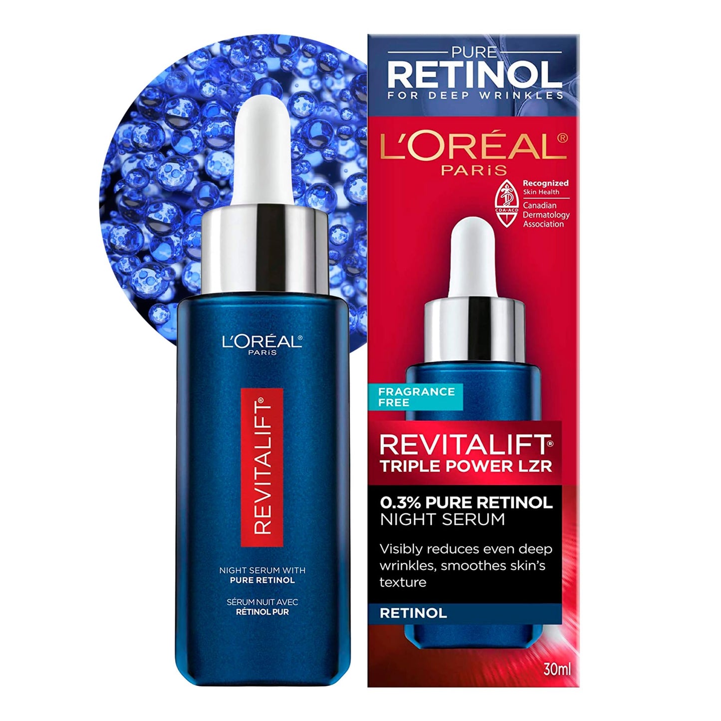 'L'Oreal Paris Revitalift Triple Power LZR Retinol Night Serum For Face, With 0.3% Pure Retinol, Moisturizes Skin and Eliminates Deep Wrinkles