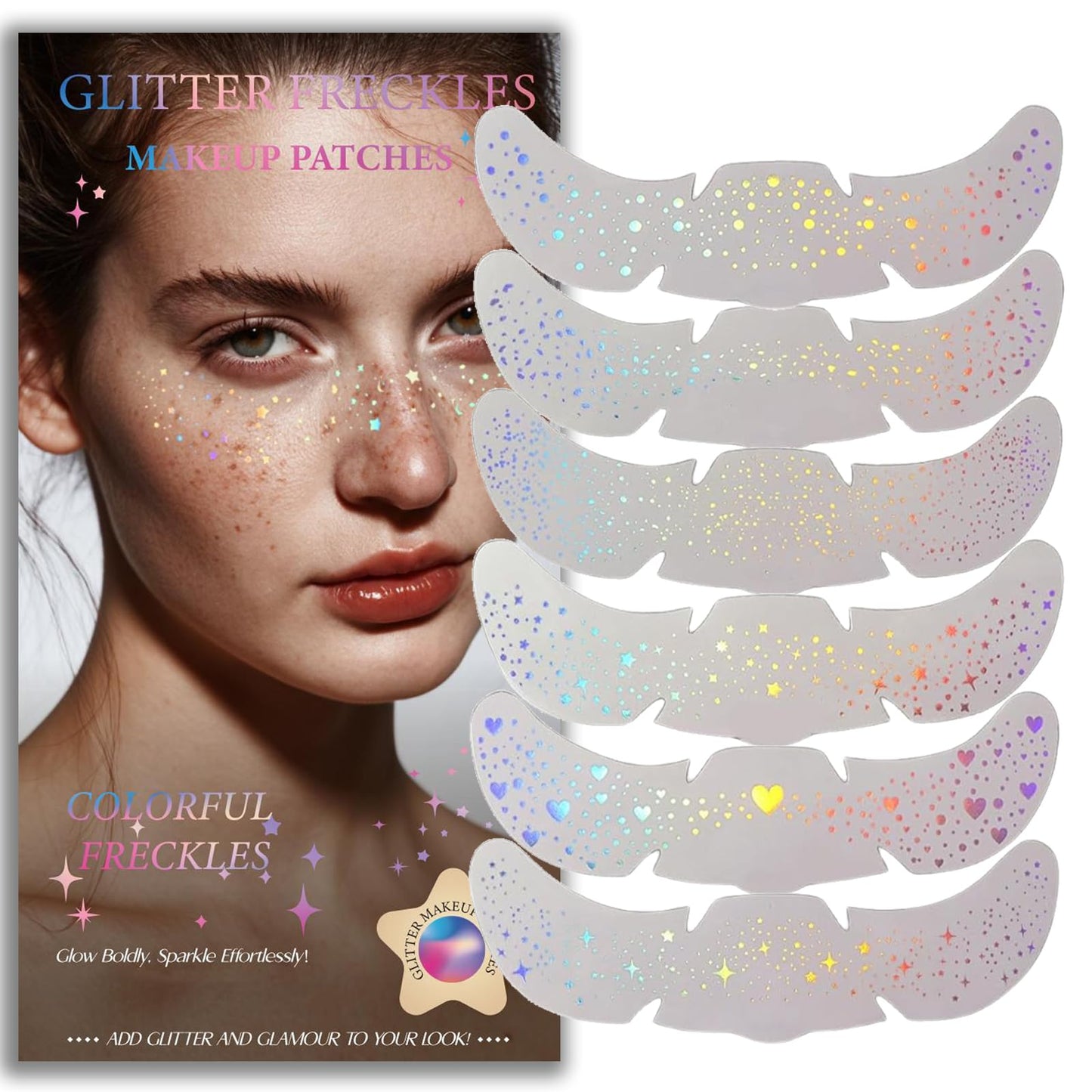 Glitter Freckles, Holographic Face and Body Glitter Tattoo Sparkle for Women Gold Glow Cosmetic Star Makeup Accessories for Festival Rave
