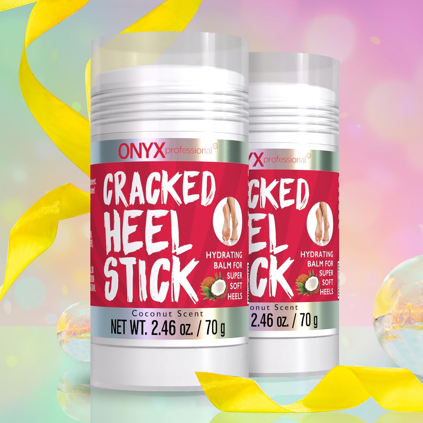 Onyx Professional Cracked Heel Repair Balm Stick for Dry Cracked Feet Treatment, Coconut Scent, 2 pack - Moisturizing Foot Balm, Rolls On, No Mess