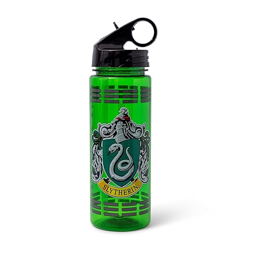 Silver Buffalo Harry Potter Movie 1-8 Slytherin Crest with Dashes Tritan Water Bottle, 20 Ounces