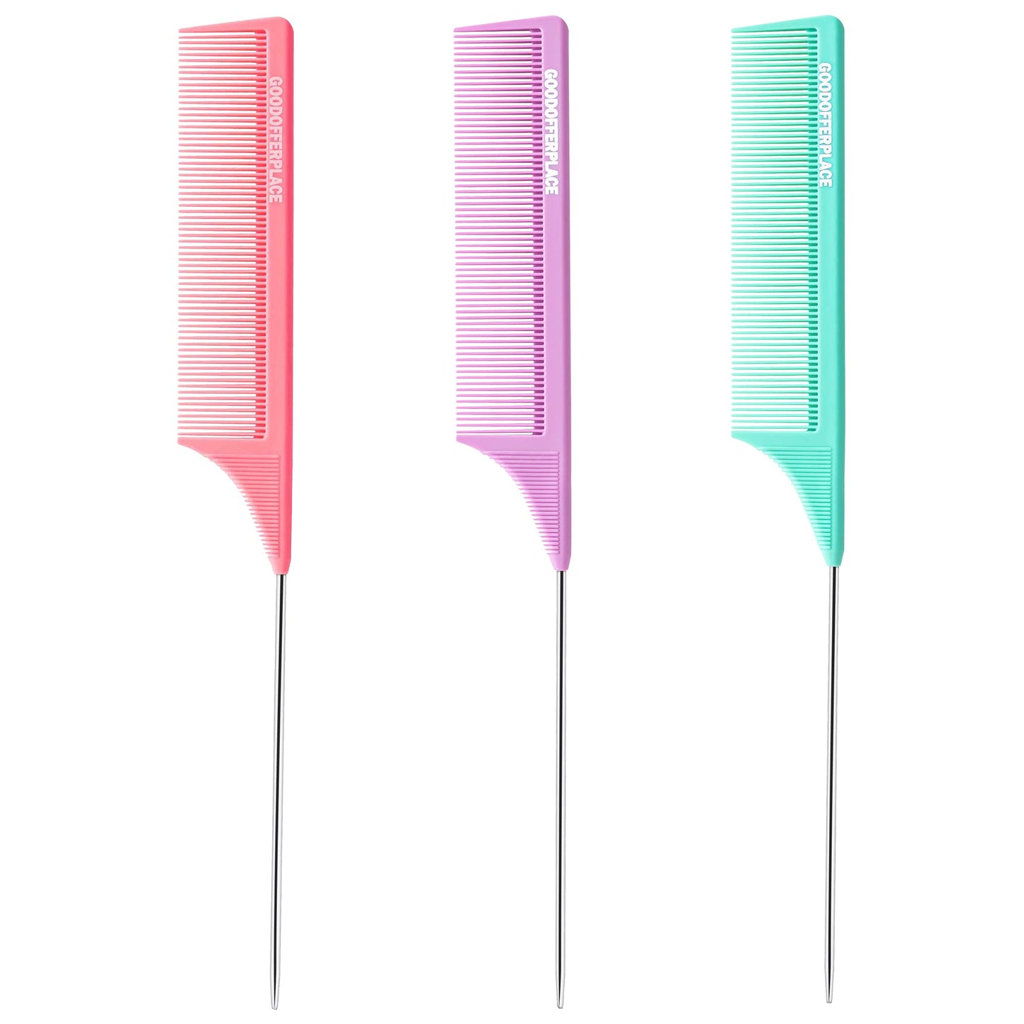 Goodofferplace 3 PCS Rat Tail Combs with Metal Pick for Braiding,Parting Beauty and Personal Care Goodofferplace