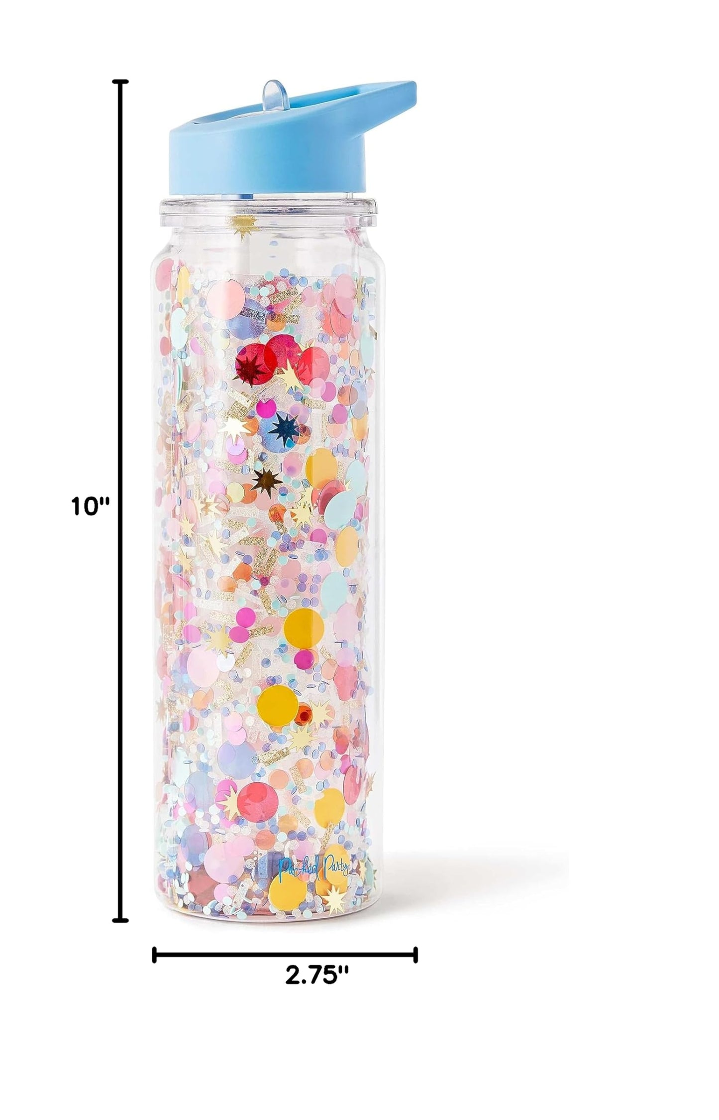 Packed Party Celebrate Every Day Confetti Water Bottle with Straw, Tumbler Sipper for School, Work or Office