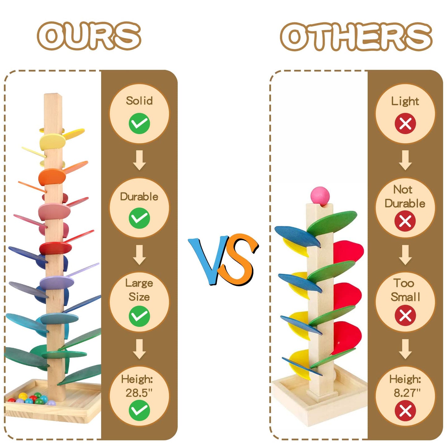 Vomocent Wooden Music Tree Toy for Kids, Marble Ball Run Track Game for Toddlers, Marble Tree Educational Montessori Toy Boy Girl Gifts