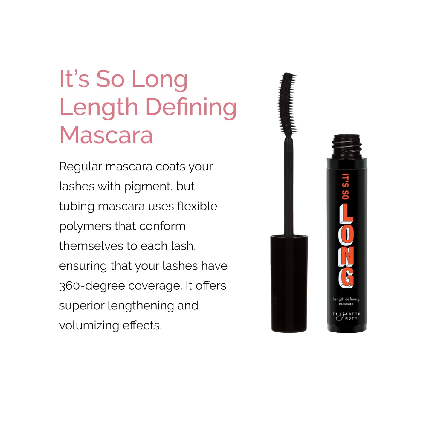 Elizabeth Mott Black Lengthening Mascara - Smudge-Proof, Water-Resistant, No Clump or Flake, Volumizing, Curling & Lash-Extending Fiber Formula