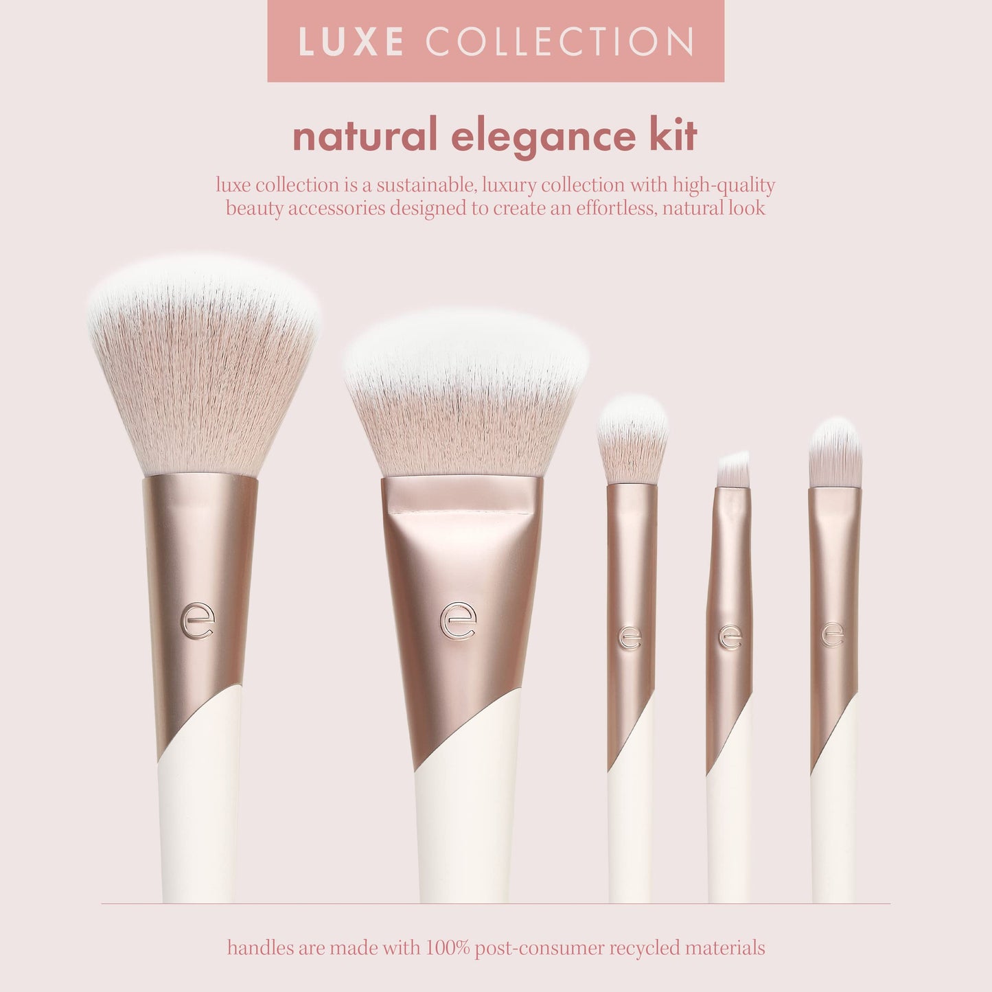 EcoTools Luxe Natural Elegance Professional Face Makeup & Foundation Brush Set, Premium Brush Kit For Face, Cheek, & Eye Makeup, Synthetic Makeup