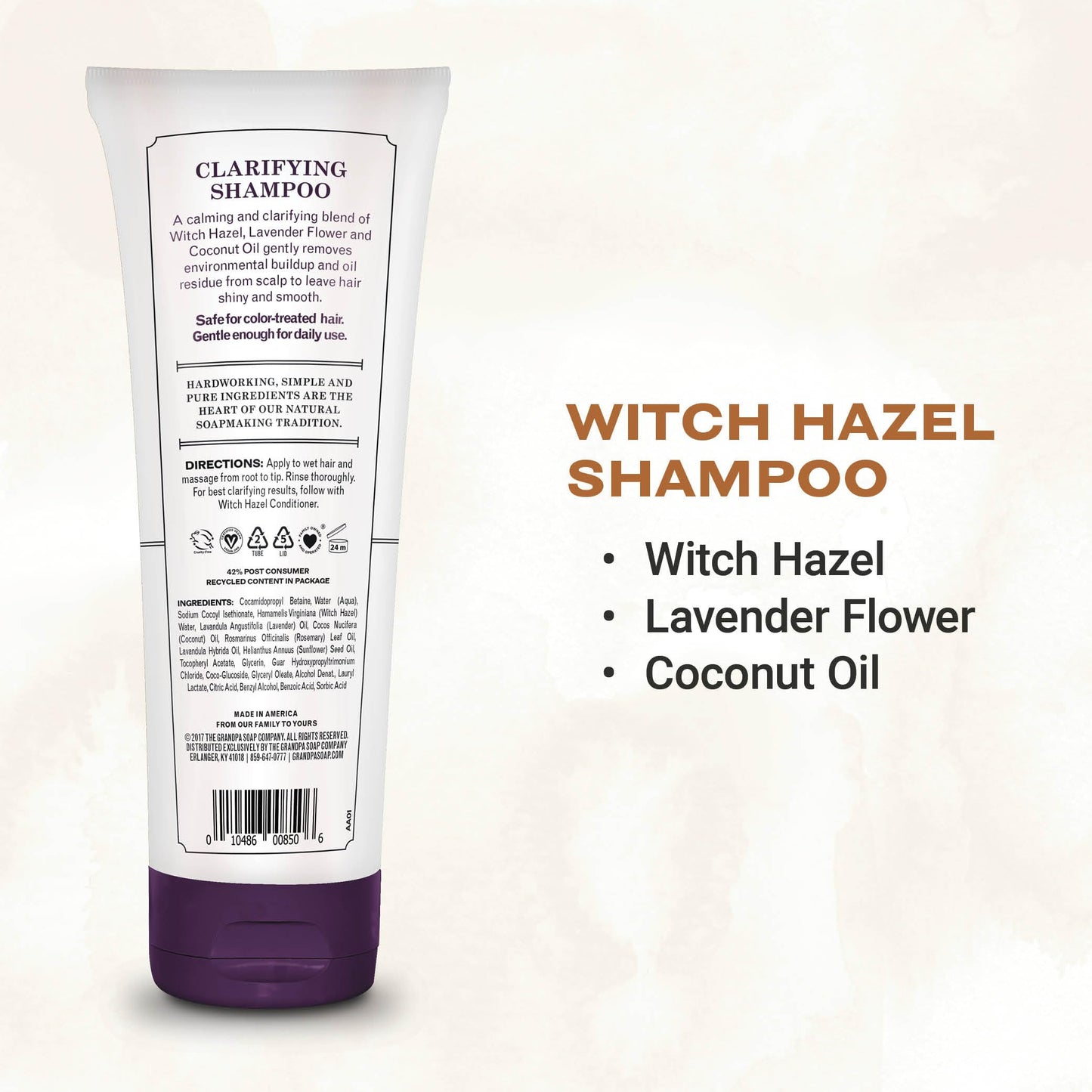The Grandpa Soap Company Witch Hazel Shampoo Vegan & Cruelty Free | Witch Hazel, Lavender Flower & Coconut Oil | All Hair Types | 8 Fl. Oz. Tube