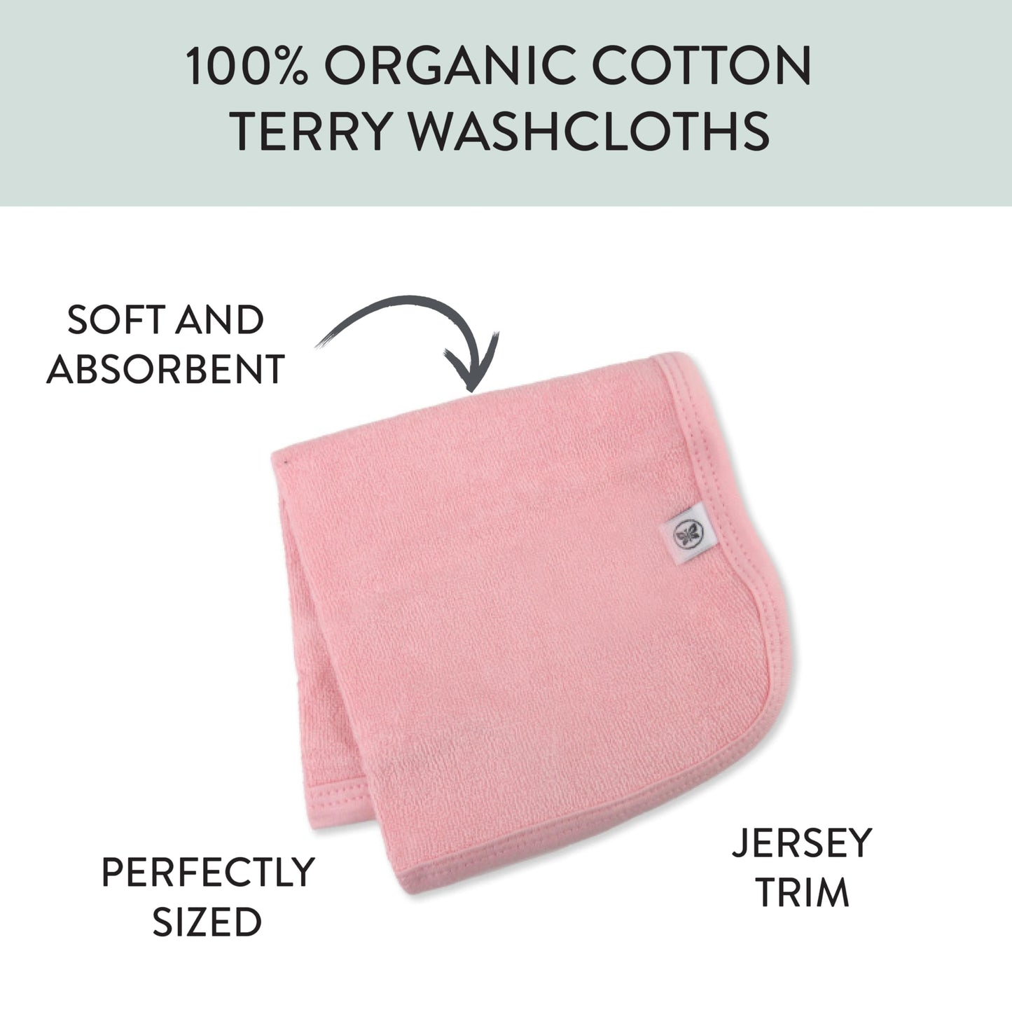 HonestBaby 10-Pack Terry Wash Cloths in Gift Box 100% Organic Cotton for Infant Baby Boys, Girls, 10-Pack Light Pink, One Size
