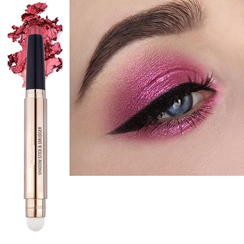 Rose Red Eyeshadow Stick 2 in 1 Eye Makeup Cream Glitter Shimmer Smooth Matte Palette Single Primer Eyeshadow Pencil, Hypoallergenic Waterproof Long