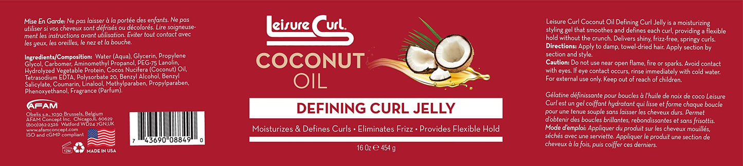 Coconut Oil Defining Curl Jelly, 16 oz for Moisturizes, Defines Curls, Eliminates Frizz, Provides Flexible Hold