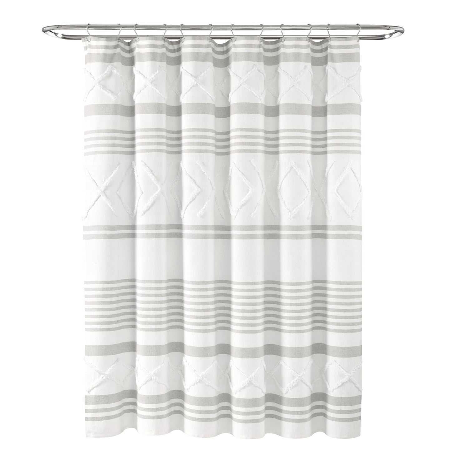 Lush Decor Urban Diamond Stripe Woven Tufted Eco-Friendly Recycled Cotton Shower Curtain, 72" x 72", Gray