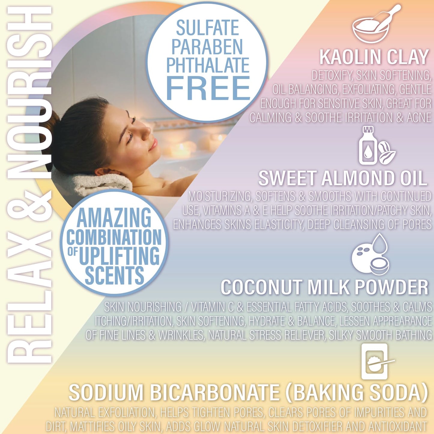 Luxiny Vegan Milk Bath Soak Made with Coconut Milk Powder & Sweet Almond Oil Which Creates A Bath Bomb Dust Soothing Fizz, 8oz (Rainbow)