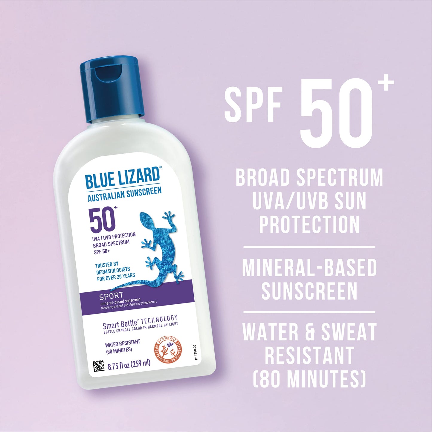 BLUE LIZARD Sport Mineral-Based Sunscreen Lotion - SPF 50+, Cream, Unscented, 8.75 Fl Oz