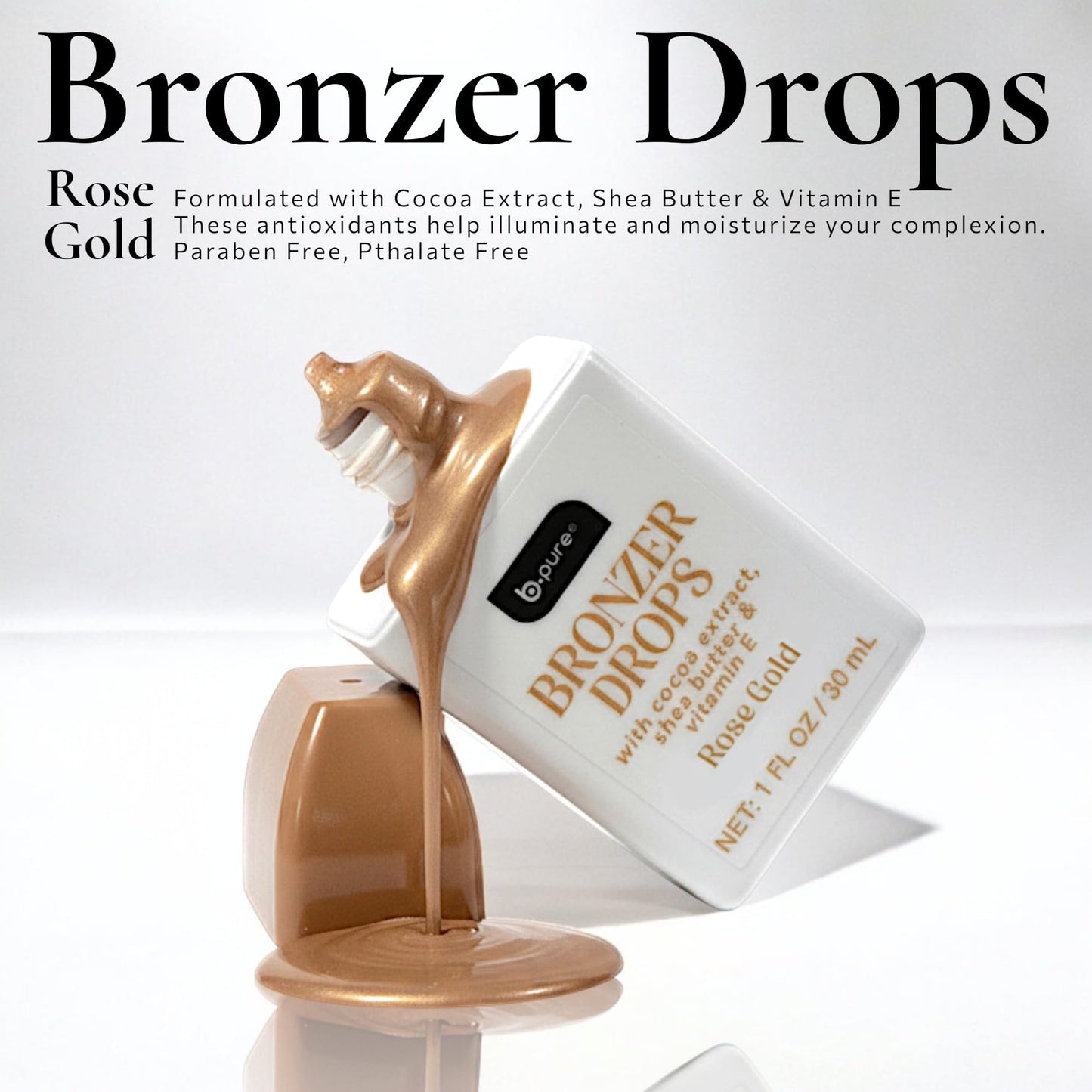 b.pure Moisturizing Bronzer Drops | Rose Gold | Tinted Face & Skin Glow Enhancer | 1 oz, 3-Pack