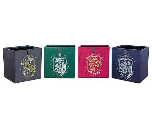 Ukonic Harry Potter Hogwarts Houses 11-Inch Storage Bin Cube Organizers, Set of 4 | Fabric Basket Container, Cubby Cube Closet Organizer | Wizarding…