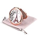 Dynippy Compact Mirror Rose Gold Makeup Mirror Folding Mini Pocket Mirror Portable Hand Mirror Double-Sided 2 x 1x Magnification for Woman Girls A-Red