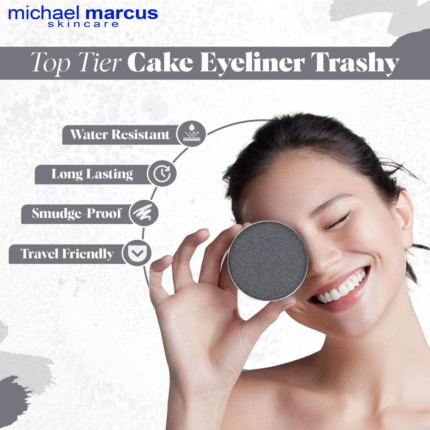 michael marcus Makeup Cake Eye Liner (Trashy) - Water Activated Dry Pressed, Long-Lasting, Vibrant Color & Smudge Resistant Eyeliner - Cruelty