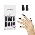 KISS Gel Fantasy Press On Nails, Nail glue included, 'Jelly Gelée', Black, Long Size, Square Shape, Includes 28 Nails, 2g glue, 1 Manicure Stick, 1