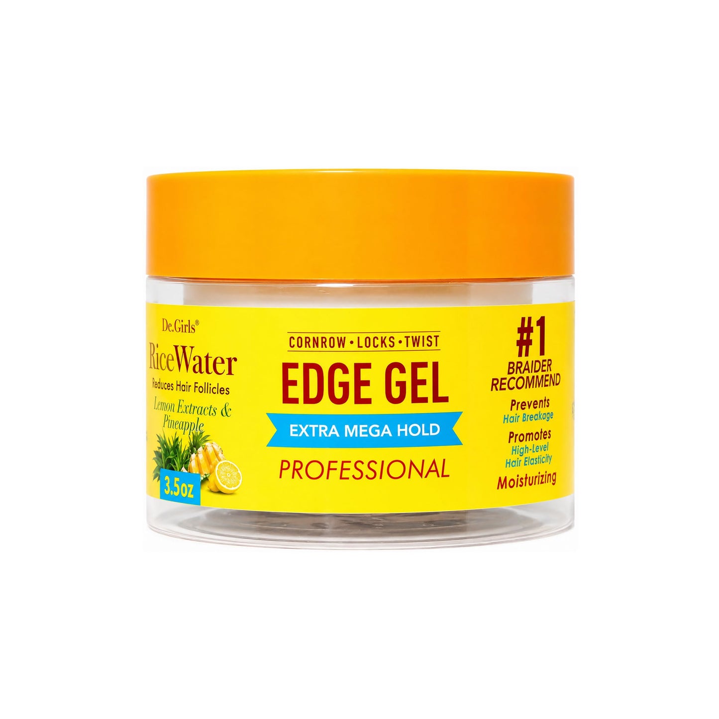 Dr. Girls Rice Water Edge Gel - Extra Mega Hold for Cornrows, Locs & Twists with Biotin, Castor Oil 3.5oz (Placenta Extracts & Pineapple)