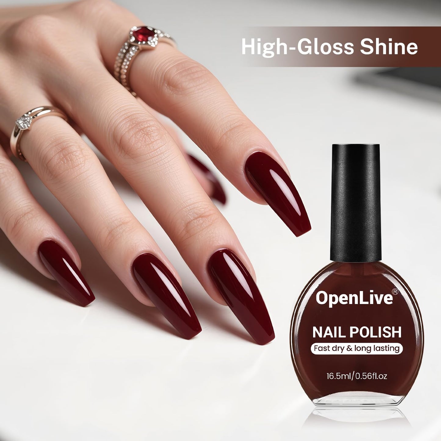 OpenLive 16.5ml Brown Nail Polish Large Volume Quick Drying Nail Polish, Fast Drying and Long Lasting Color Nail Art DIY Home Manicure Gift for Women Beauty and Personal Care OpenLive