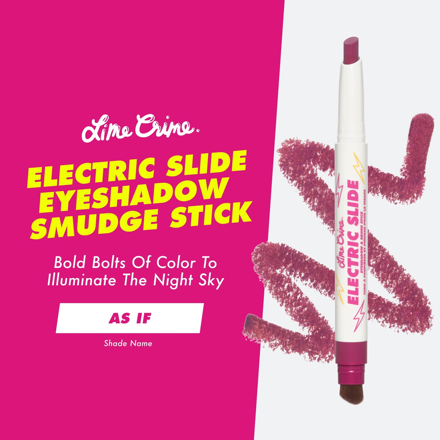 Lime Crime Electric Slide Eyeshadow & Brush Stick, As If - Lightweight 2-in-1 Eyeshadow Smudge Stick with Angled Brush for Long Lasting & Natural