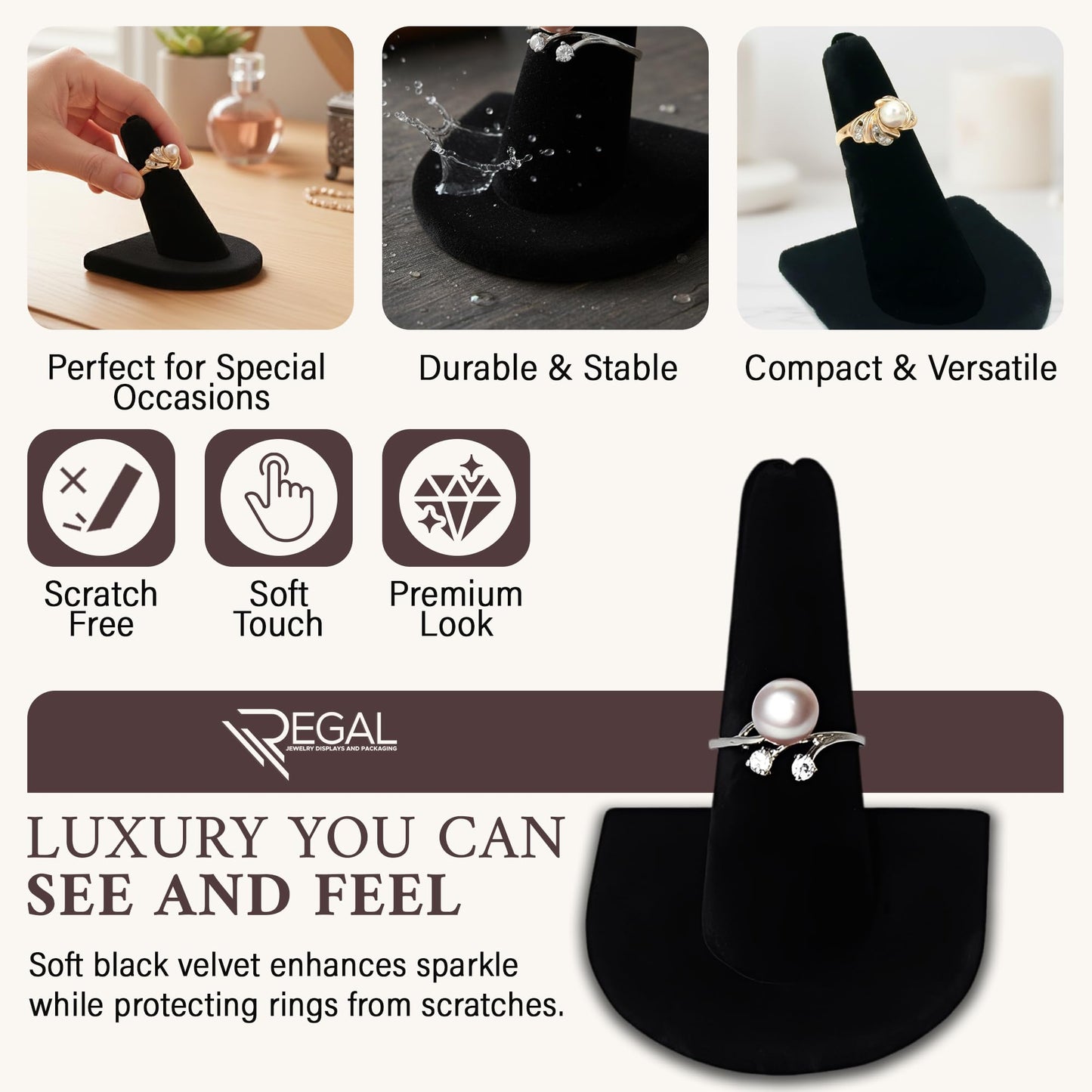 RJ Displays 2 Pcs Black Velvet Rings Display Stand, Jewelry Holder Organizer for Wedding, Showcase & Selling-Perfect Ring Display Case-Jewelry Ring…