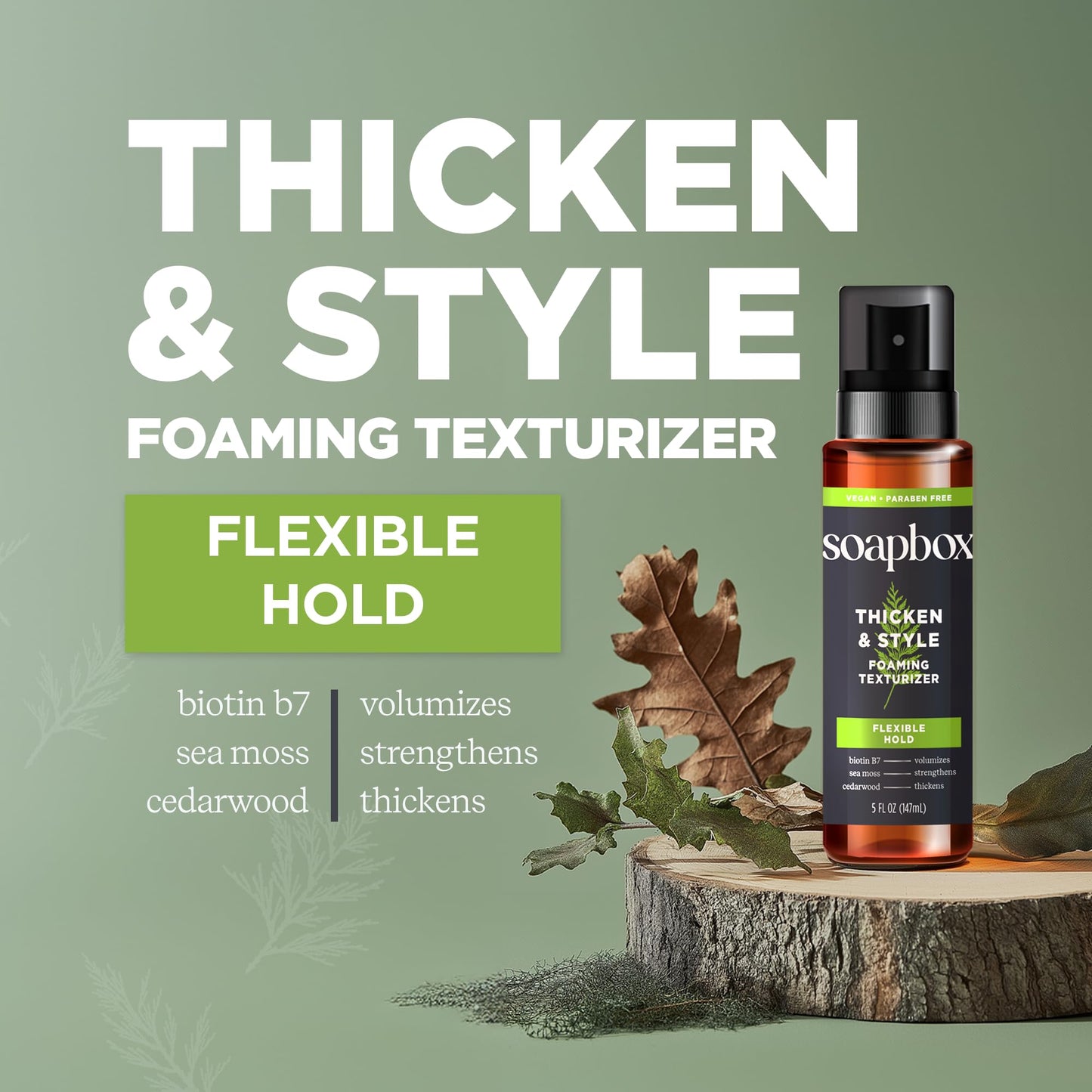Soapbox Men's Thicken & Style Foaming Texturizer, Hair Looks Thicker, Fuller, & Volumized - Clean Ingredients Free of Harsh Chemicals, Sulfates