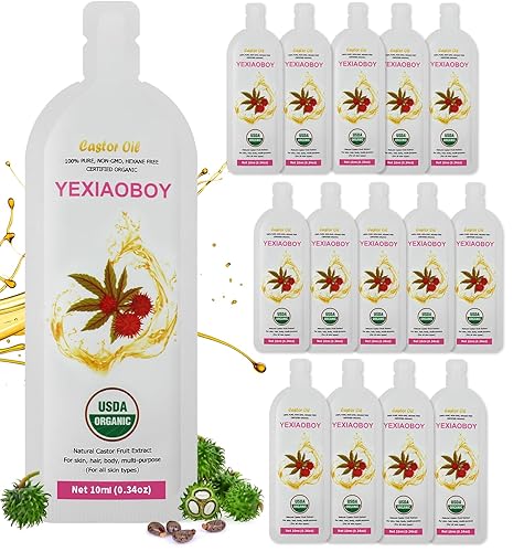 YEXIAOBOY USDA Certified Organic Golden Castor Oil (4Oz), Pure Cold-Pressed Hexane Free Organic Castor Oil Unrefined for Face, Hair Treatment