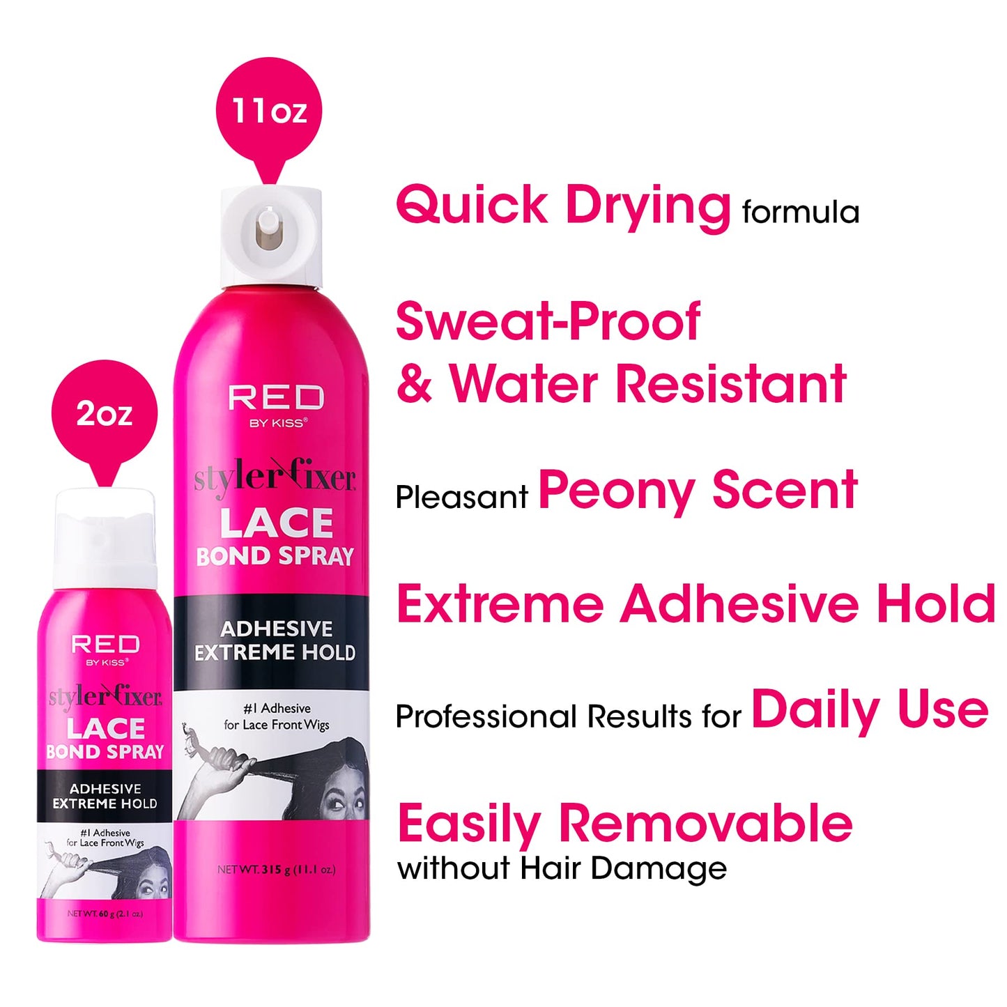 Red by Kiss Hair Glue Spray for Lace Front Wigs, 2oz, Extreme Hold, Water-Resistant, Sweat-Proof, Delicate Removal