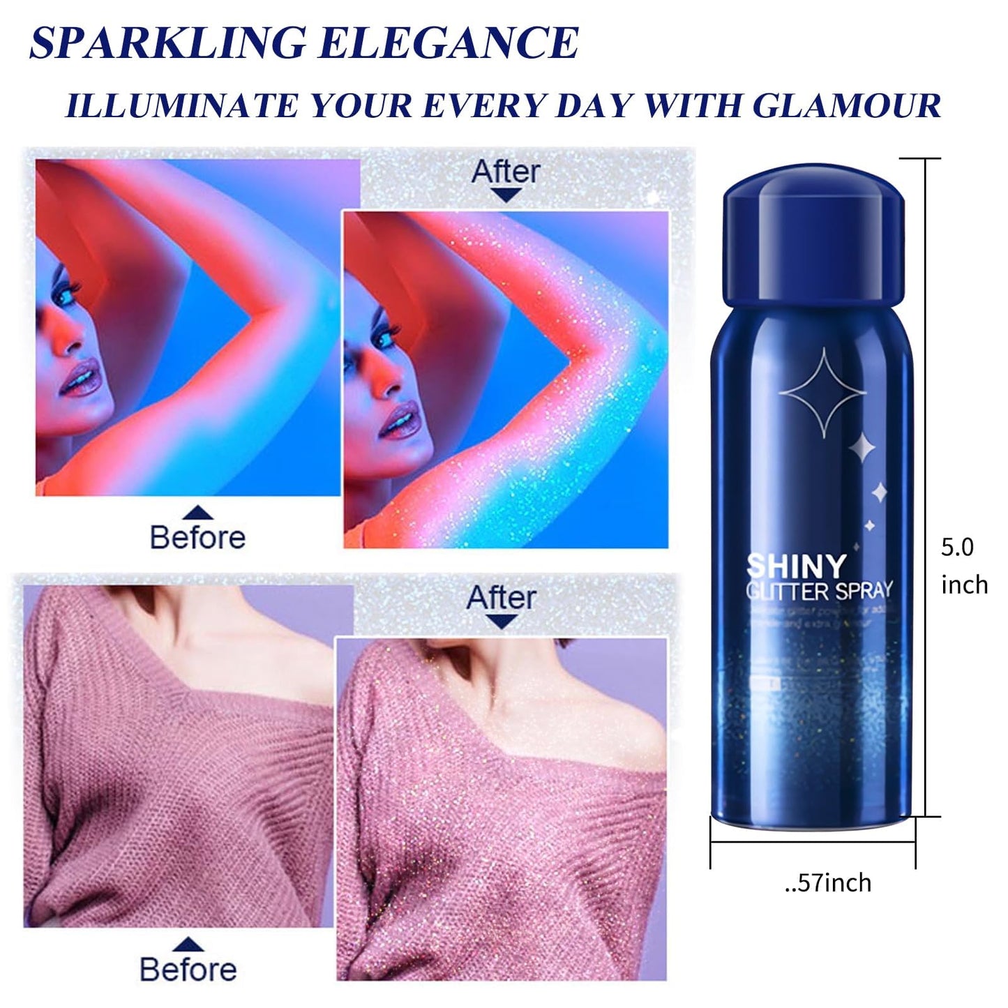 HANYWIL Body Glitter, Glitter Spray for Hair and Body, Spray, Hairspray Clothes, Long-Lasting Shimmer Suitable Stage, Festival Rave Makeup Prom 2.11