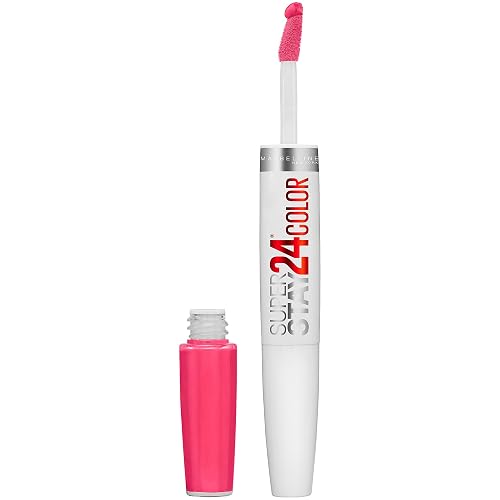 Maybelline Super Stay 24, 2-Step Liquid Lipstick Makeup, Long Lasting Highly Pigmented Color with Moisturizing Balm, Pink Goes On, Neon Pink, 1 Count