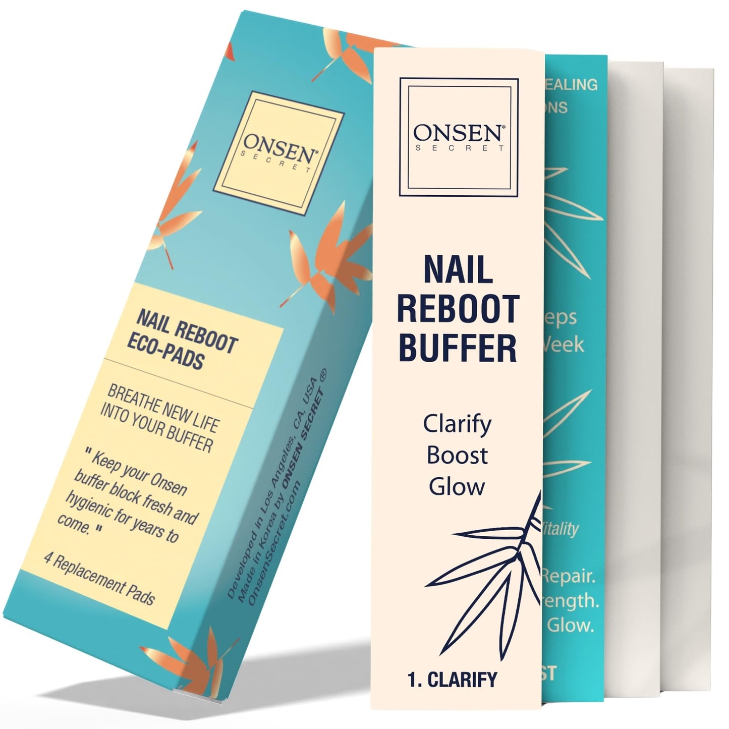 Onsen Secret Nail Buffer Block Replacement Pads - 3 Way Buffing Block Smooth Shine Natural Nail Buffing w/ 3 Sides Coarse, Soft, Silky, Buffer