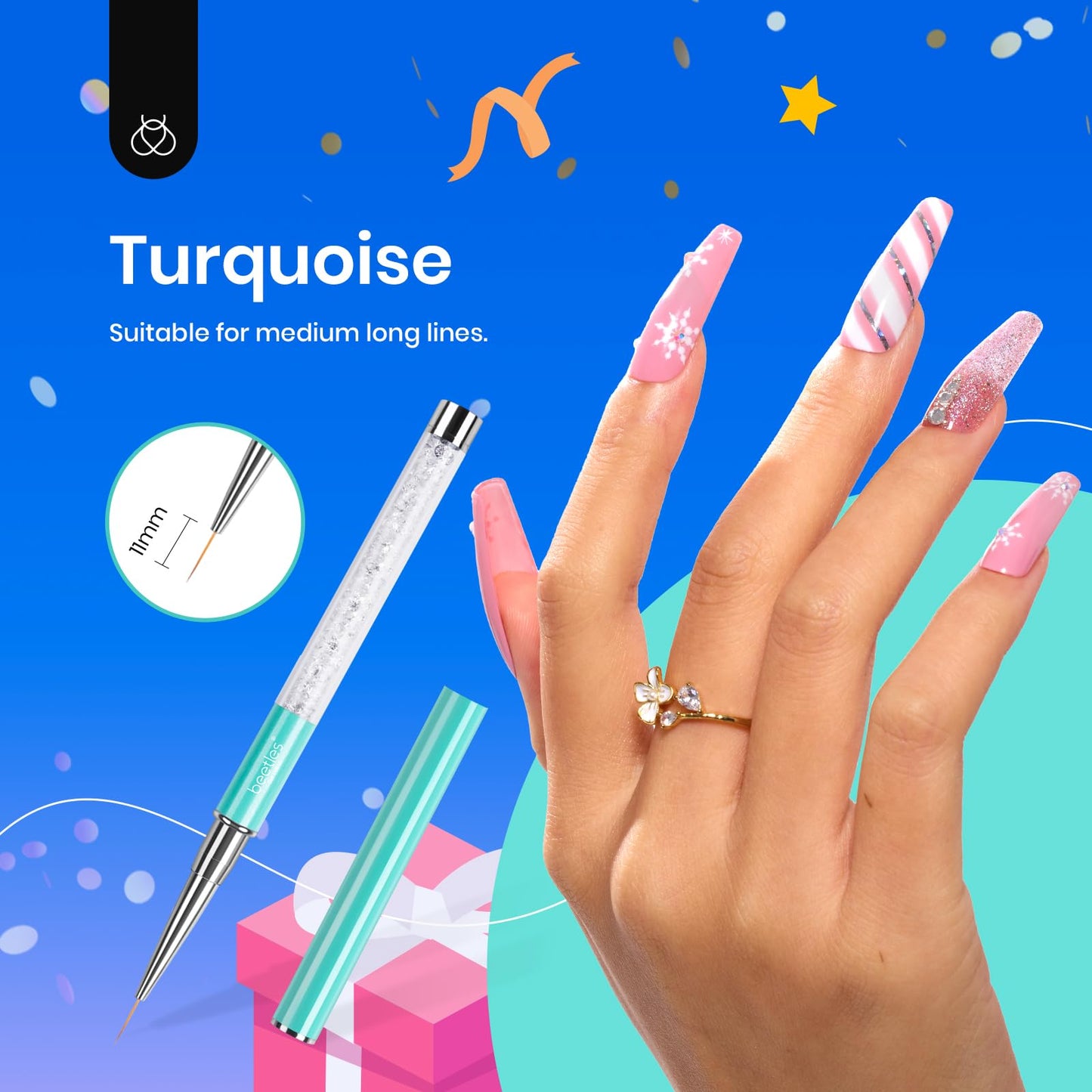 Beetles Gel Polish Nail Art Liner Brushes 5Pcs Painting Art Design Pen Set Diamond Application Rhinestone Handle Dotting Drawing Sizes 5 7 9 11 20mm