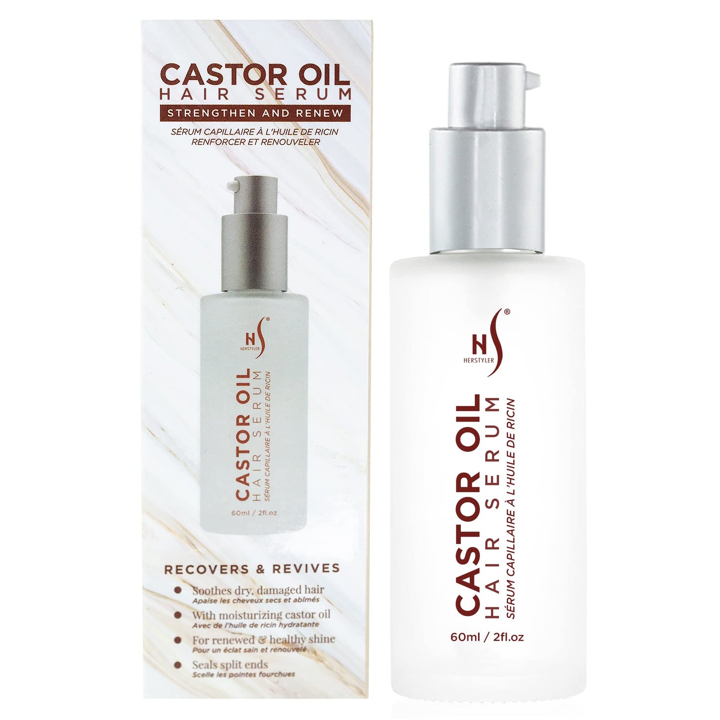 HerStyler Castor Oil Hair Serum for Hair Growth - Hair Shine Serum with Vitamin E - Hair Growth Serum - Hair Serum Heat Protectant - Vitamin E