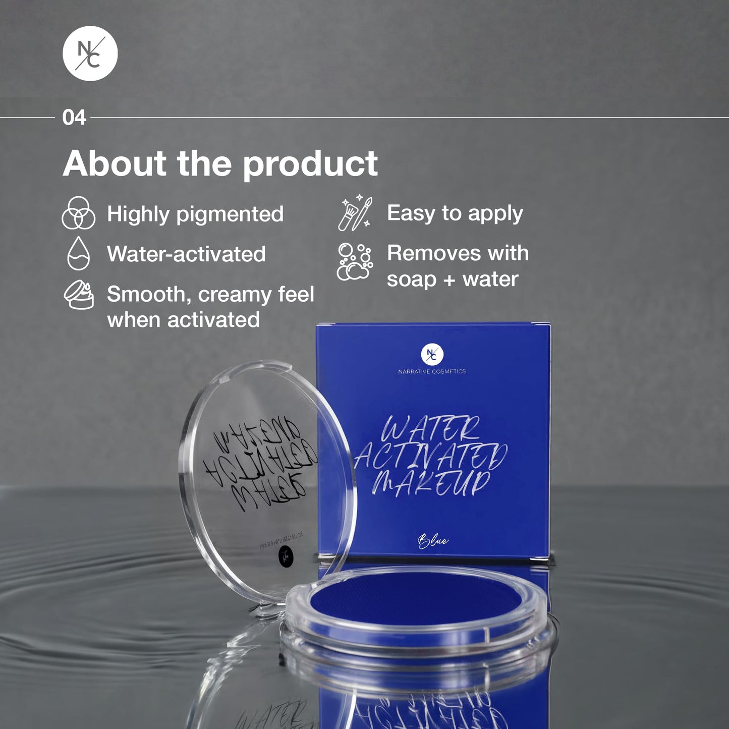 Narrative Cosmetics Water-Activated Face & Body Paint - Highly Pigmented, Long-Lasting Face & Body Paint for SFX, Cosplay, and Artistic Makeup - Blue