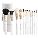 Z'OREYA Travel Makeup Brush Set White 12pcs Makeup Brushes Premium Synthetic Hair Professional Foundation Powder Contour Blush Cosmetic Eye Brush Sets