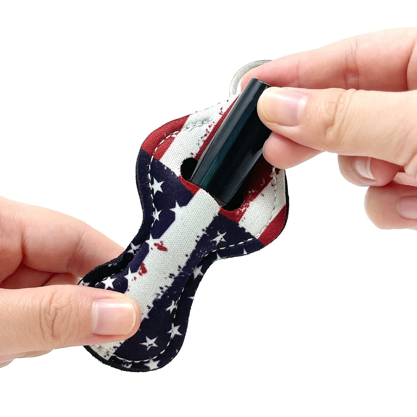 allydrew 10 Pack Chapstick Holder Keychain, Keyring for Lip Balm Lip Gloss Lipstick with 10 Pieces Metal Keyring Clasps, Patriotic Flag