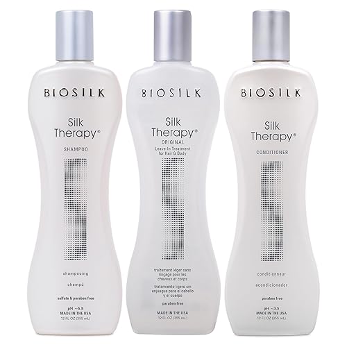 BioSilk 3-Piece Silk Therapy Kit, Shampoo, Conditioner & Serum for Healthy, Shiny, Manageable Hair, Sulfate-Free, Paraben-Free, Cruelty-Free, 12 Oz