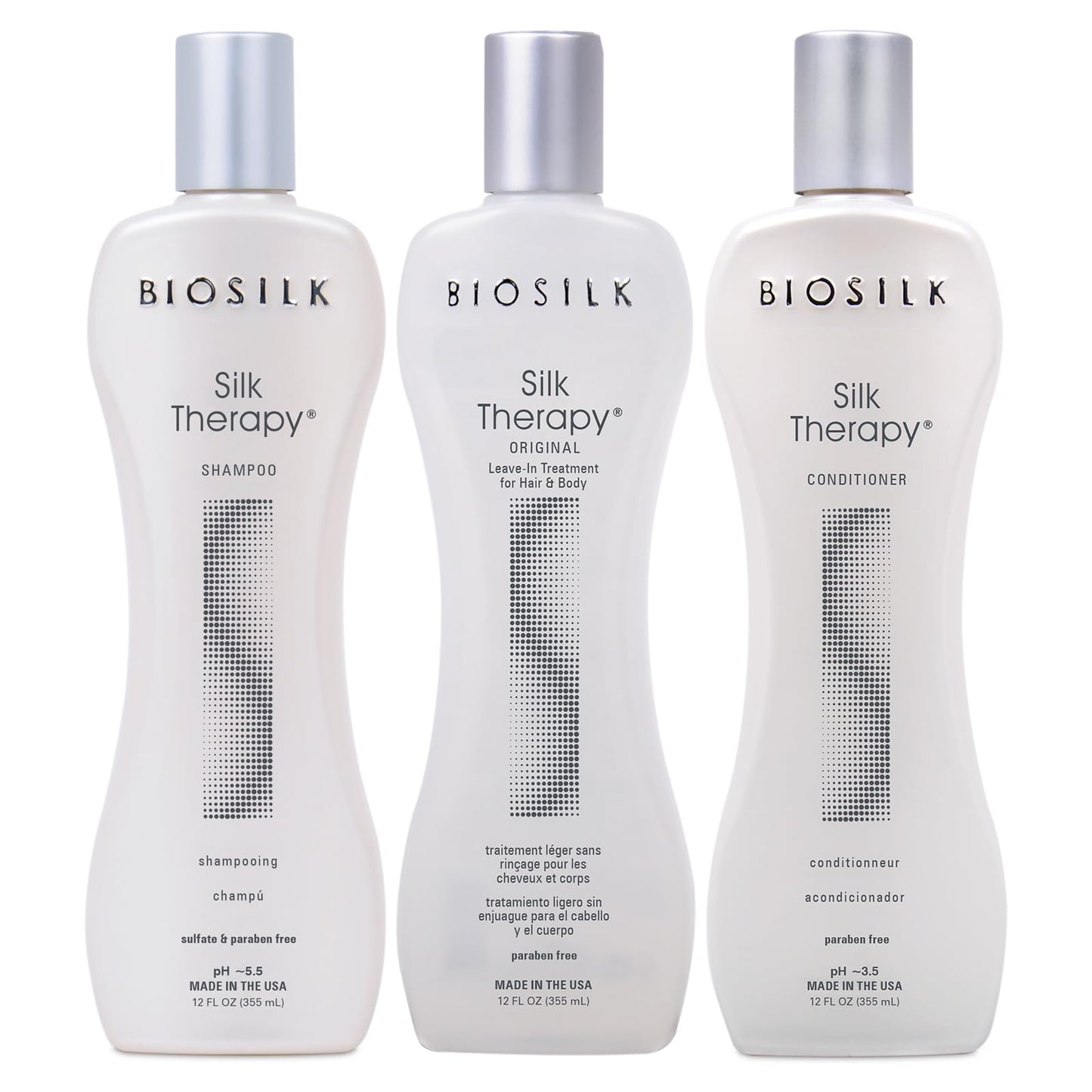 BioSilk 3-Piece Silk Therapy Kit, Shampoo, Conditioner & Serum for Healthy, Shiny, Manageable Hair, Sulfate-Free, Paraben-Free, Cruelty-Free, 12 Oz