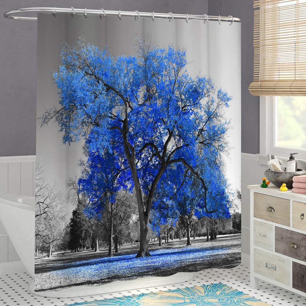 LUKUY Shower Curtains Blue Tree Polyester Fabric Bathroom Curtain Waterproof Shower Curtains Bathroom Decor 71x71 Inches Machine Washable Decorative