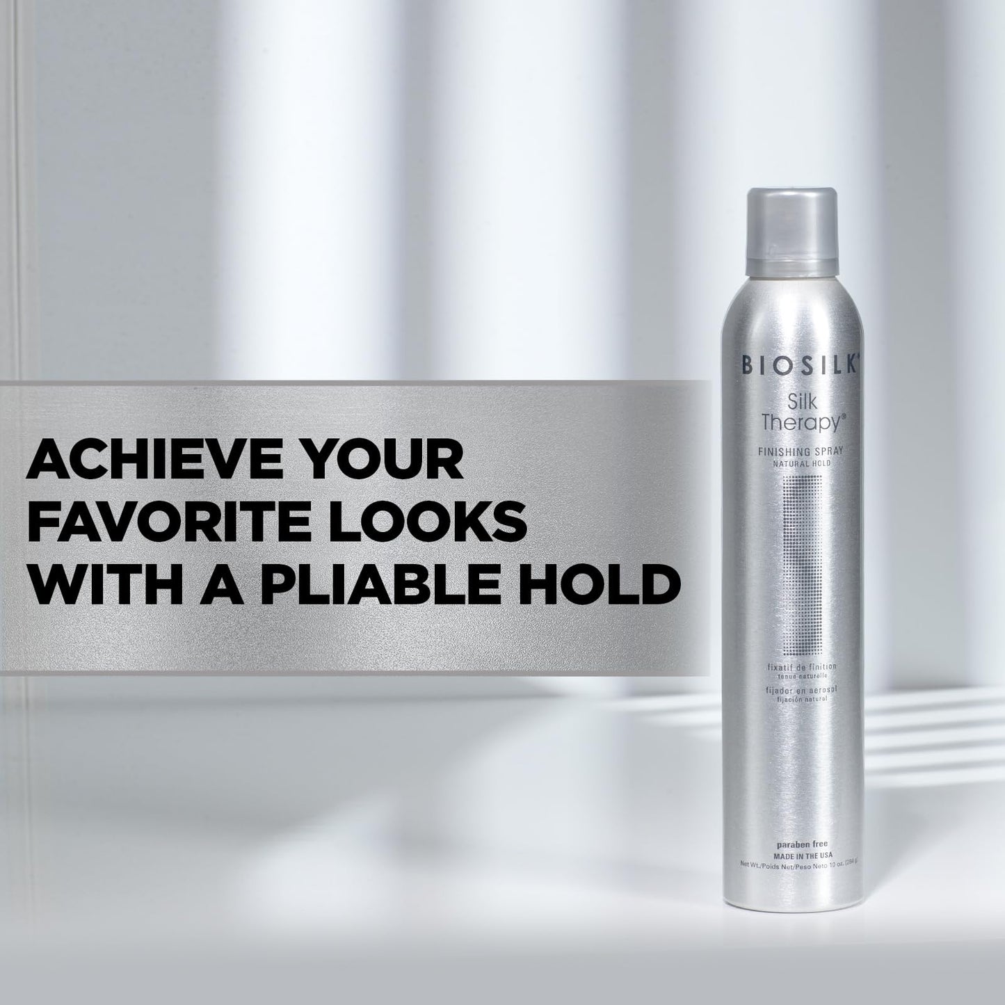 BioSilk Silk Therapy Finishing Spray, Natural Hold, Hairspray for Long-Lasting Styles, Adds Shine & Pliable Hold, Fast-Drying, Weightless