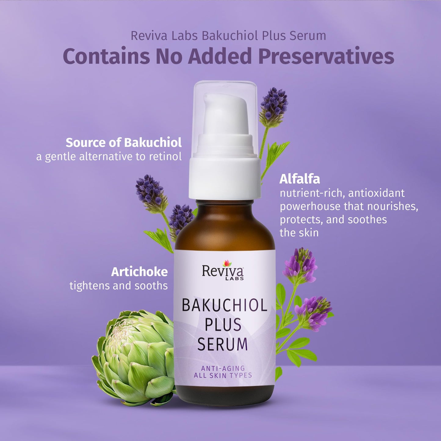 Reviva Labs Bakuchiol Serum - Natural Retinol Alternative Serum for Face with Alfalfa & Artichoke Extract - Hydrating Vegan Formula for Smoother
