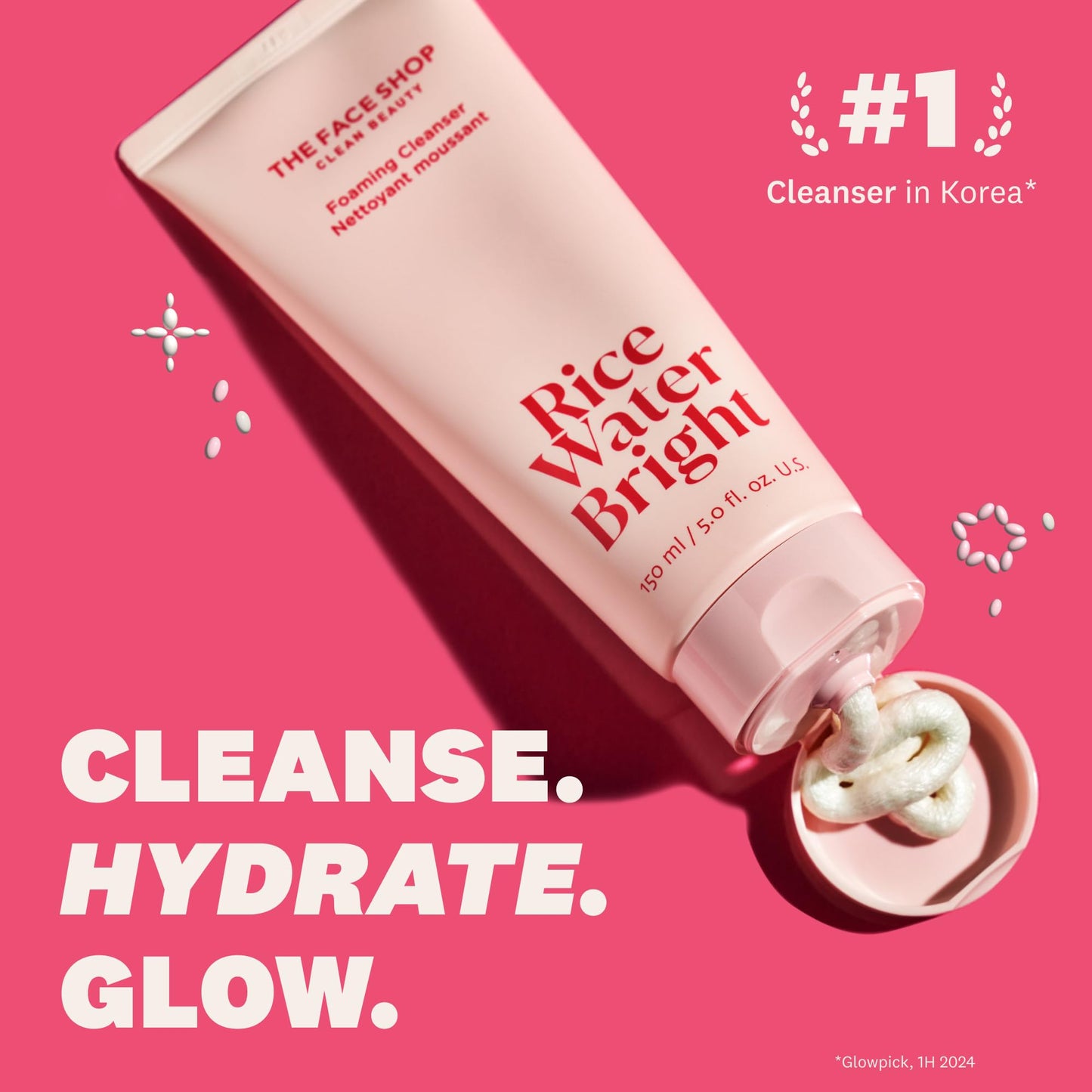The Face Shop Rice Water Bright Foaming Facial Cleanser with Ceramide, Gentle Face Wash for Hydrating & Moisturizing, Vegan Face Cleanser, Makeup