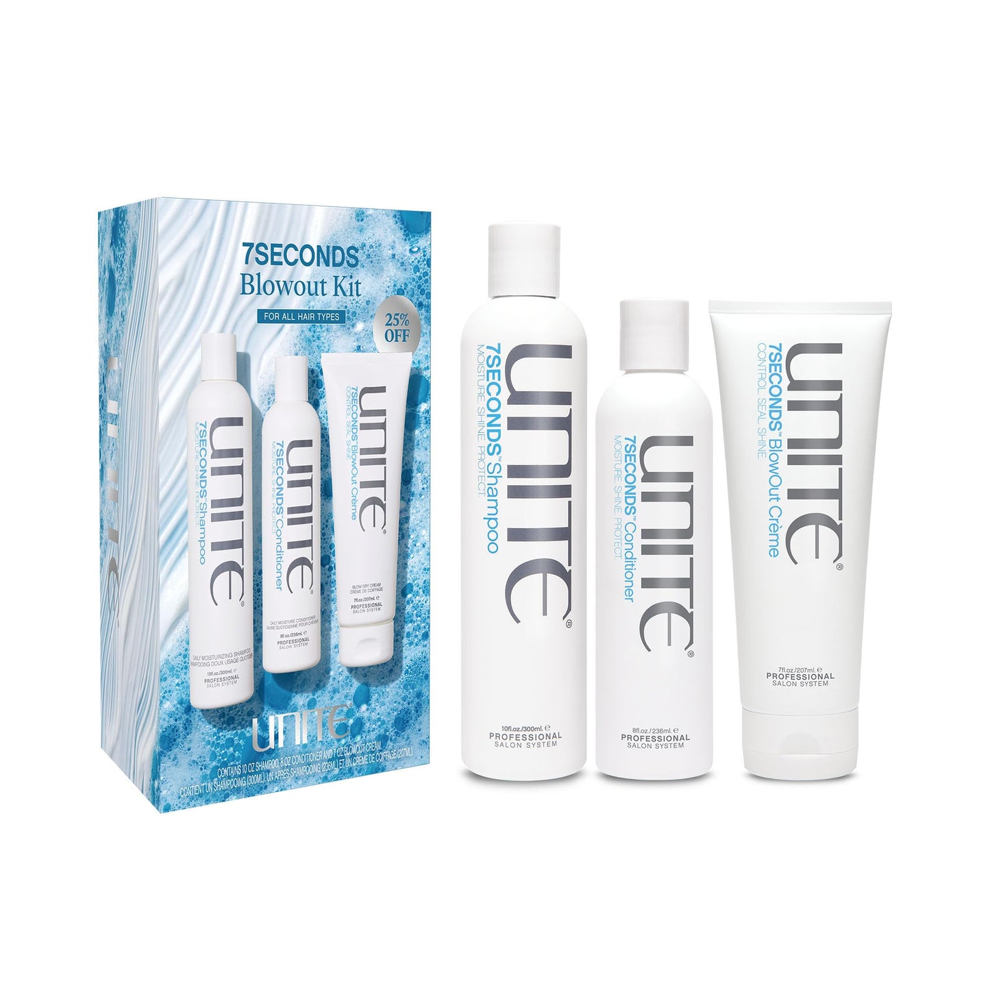 UNITE Hair - 7SECONDS Shampoo, Conditioner & Styling Crème Set - Hydrating Frizz Control for Dry, Damaged Hair - Repairs & Extends Blowout, All Hair