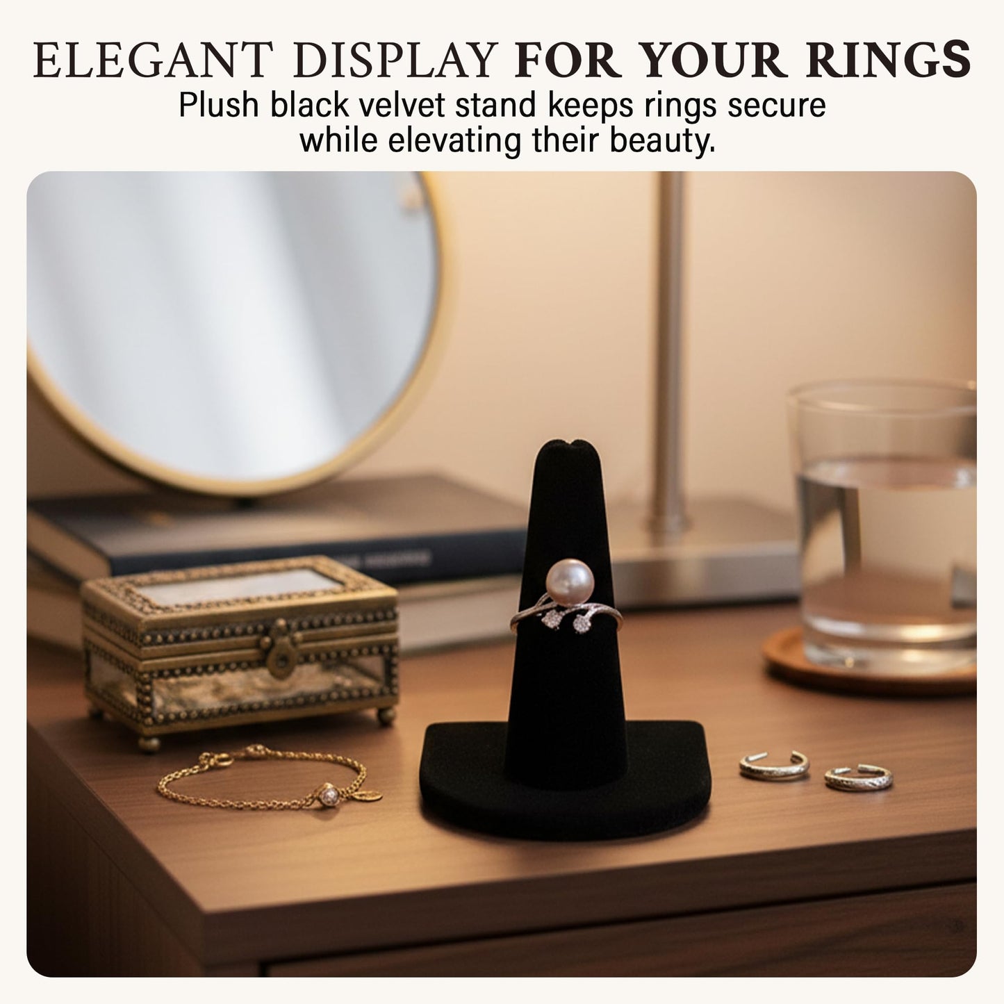 RJ Displays 2 Pcs Black Velvet Rings Display Stand, Jewelry Holder Organizer for Wedding, Showcase & Selling-Perfect Ring Display Case-Jewelry Ring…